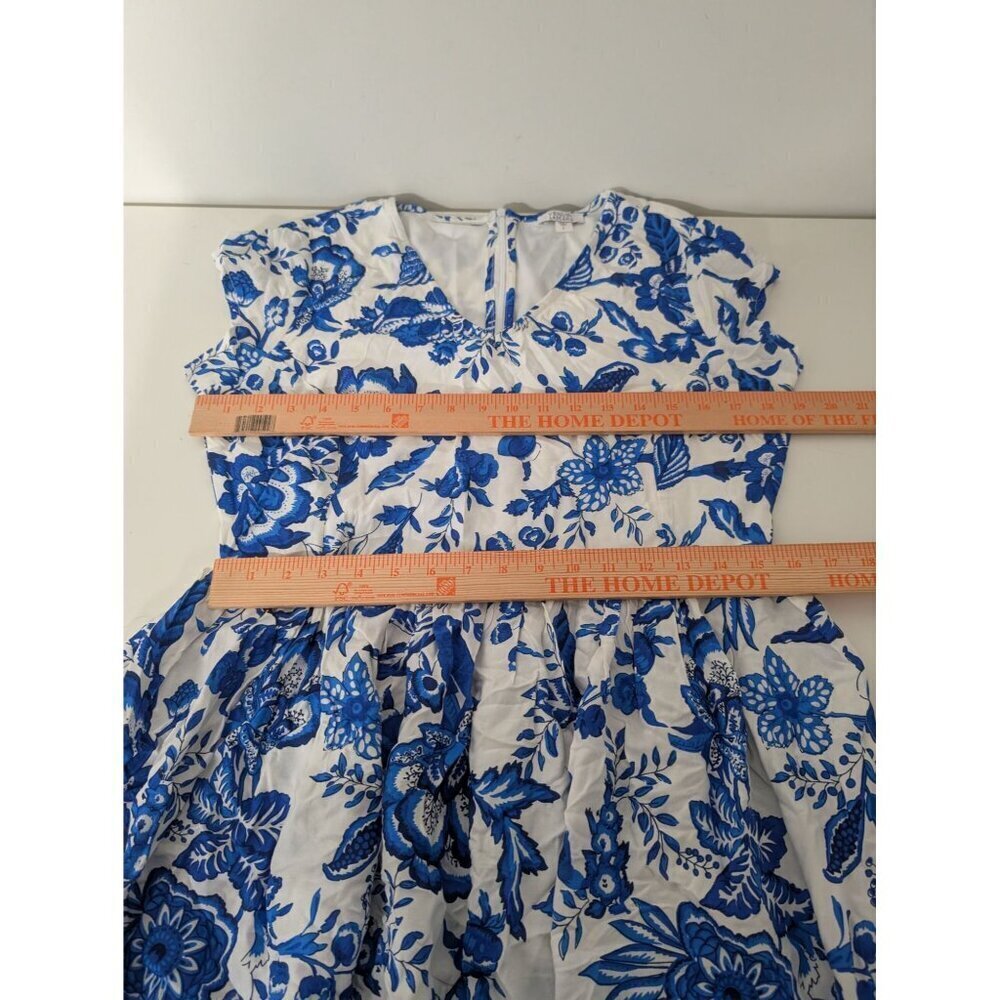 Venus Lascana Floral Midi Dress Womens Size Large White Blue Short Sleeve V Neck - Picture 14 of 15